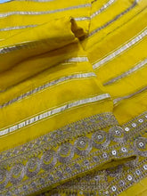 Yellow Pure Georgette Saree with Zari Stripes & Gotapatti Work - Festive Party Wear - Saree - Aakritee - S10672